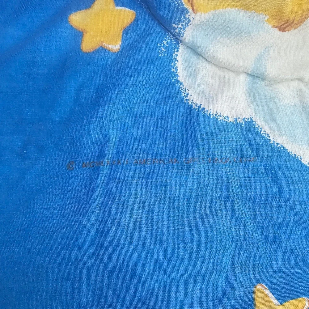 Vintage Care Bears Comforter 1980s Blue Rainbow Heart Quilt Made in USA Twin